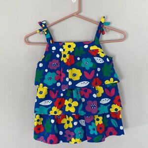 NEW NWT Hanna Andersson Size 6-7 120cm Tiered Tie Top Blue Floral 100% Cotton